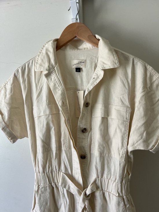 NWT Universal Thread Linen Jumpsuit Wide Leg Cargo Pockets Belted Cream White 0 - Picture 6 of 9